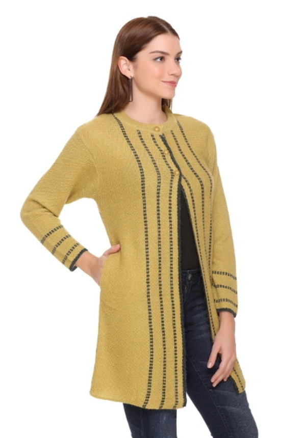 CLAPTON Women Round Neck  Yellow Full Sleeve  With Pocket Wool Cardigan (Outer Long) - XL, Yellow, Wool, Pack of1